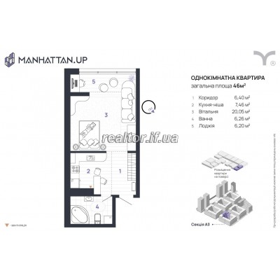 1-комнатная квартира в ЖК Манхэттен АП