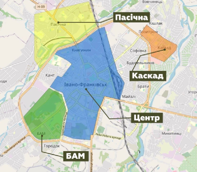 Карта районів Івано-Франківська